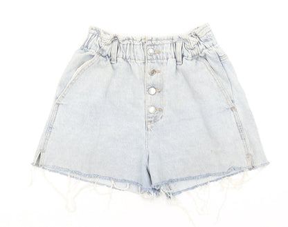 ZARA Womens Light Blue Paperbag Denim Shorts Size 8 High Waist