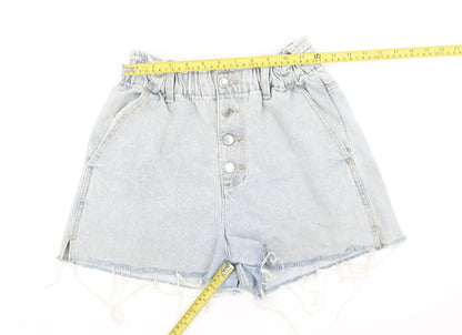 ZARA Womens Light Blue Paperbag Denim Shorts Size 8 High Waist