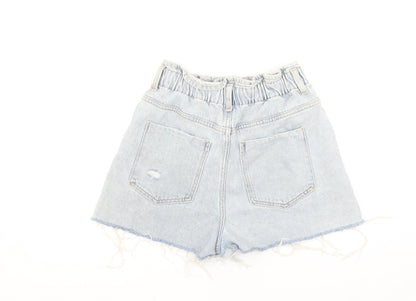 ZARA Womens Light Blue Paperbag Denim Shorts Size 8 High Waist