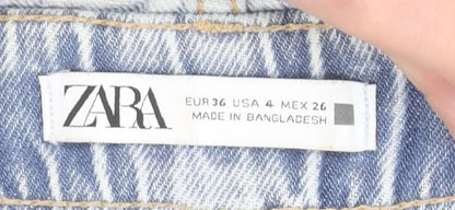 ZARA Womens Light Blue Paperbag Denim Shorts Size 8 High Waist