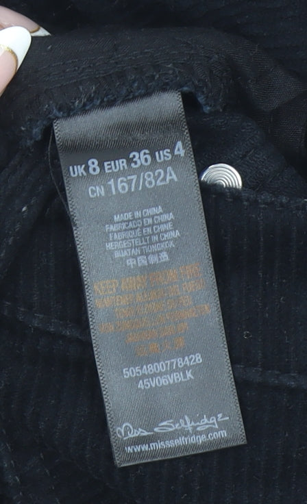 Miss Selfridge Women’s Black Corduroy A-Line Mini Skirt Size 8