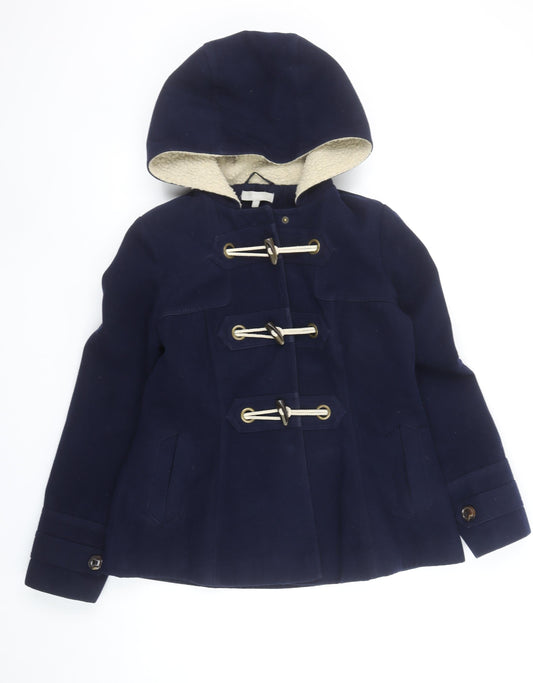 Red Herring Women's Blue Hooded Toggle Duffle Coat Size 10