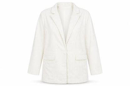 ASOS Women White Corduroy Long Blazer Jacket UK 12 Lined Cotton
