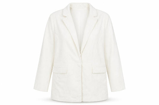 ASOS Women White Corduroy Long Blazer Jacket UK 12 Lined Cotton
