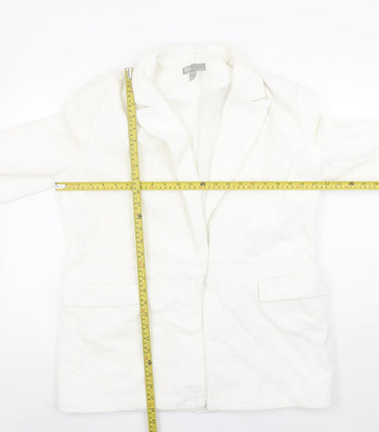 ASOS Women White Corduroy Long Blazer Jacket UK 12 Lined Cotton
