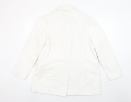 ASOS Women White Corduroy Long Blazer Jacket UK 12 Lined Cotton