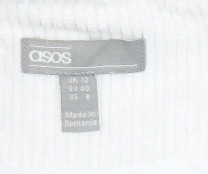 ASOS Women White Corduroy Long Blazer Jacket UK 12 Lined Cotton