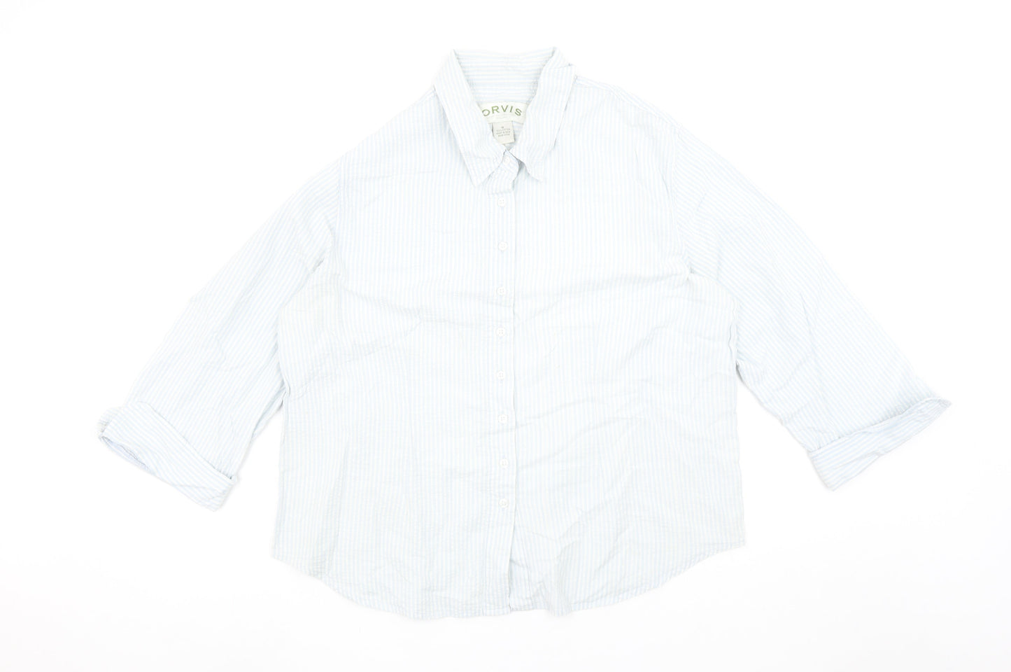 Orvis Women Blue Striped Button-Up Cotton Shirt Size 16