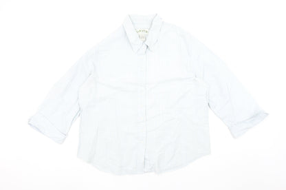 Orvis Women Blue Striped Button-Up Cotton Shirt Size 16