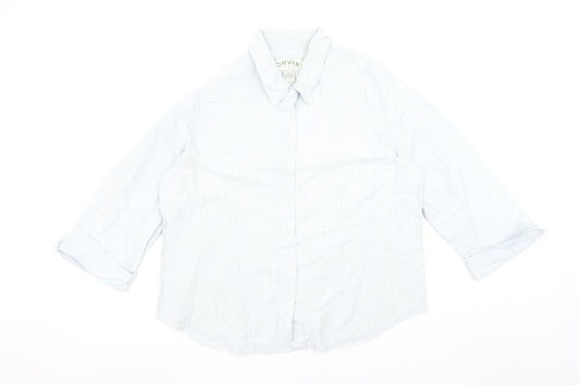 Orvis Women Blue Striped Button-Up Cotton Shirt Size 16