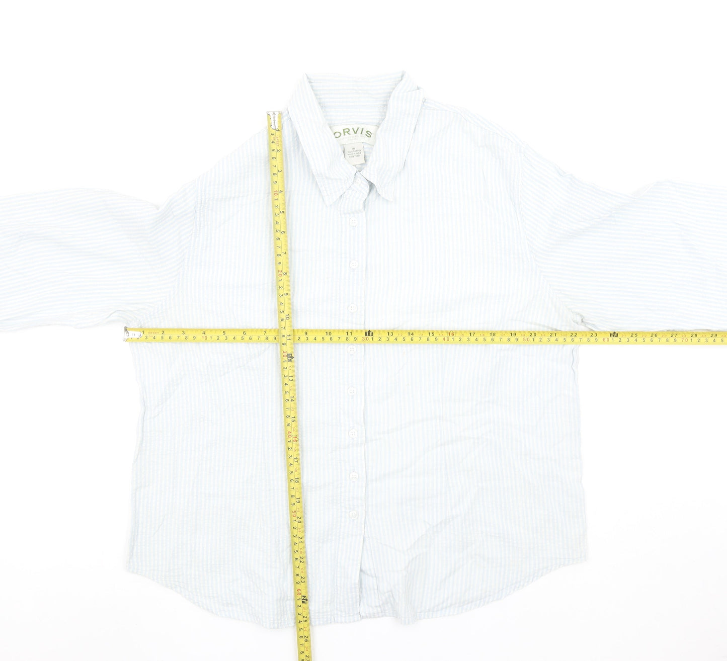 Orvis Women Blue Striped Button-Up Cotton Shirt Size 16