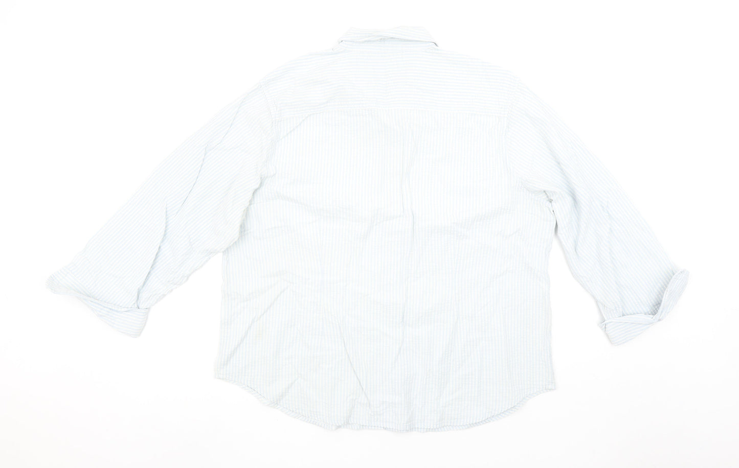 Orvis Women Blue Striped Button-Up Cotton Shirt Size 16