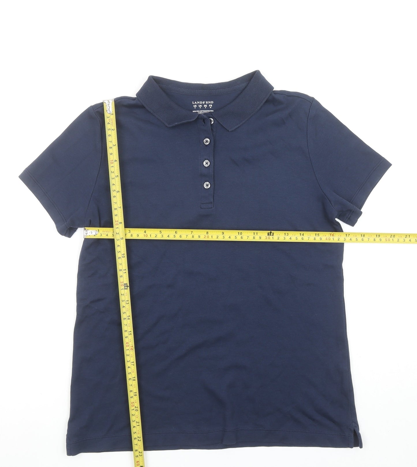 Lands' End Women's Blue Pima Cotton Short Sleeve Polo Shirt Size S