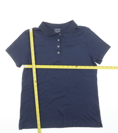 Lands' End Women's Blue Pima Cotton Short Sleeve Polo Shirt Size S
