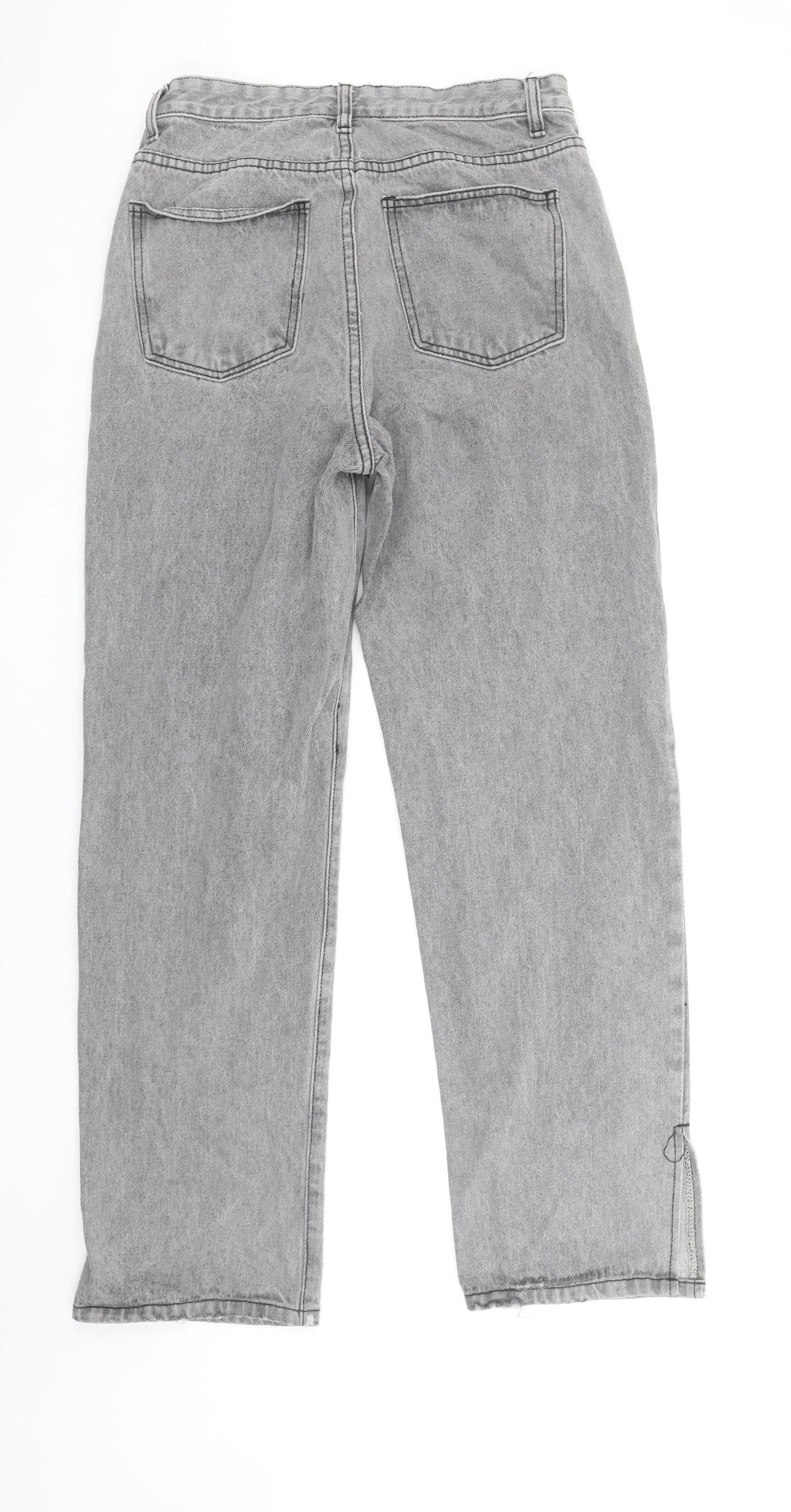 PrettyLittleThing Women’s Grey Distressed Mom Jeans UK 12 Petite