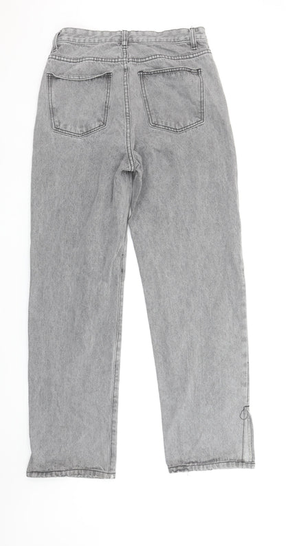 PrettyLittleThing Women’s Grey Distressed Mom Jeans UK 12 Petite