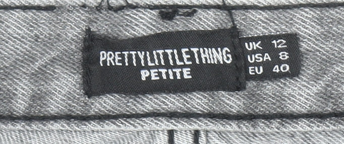 PrettyLittleThing Women’s Grey Distressed Mom Jeans UK 12 Petite