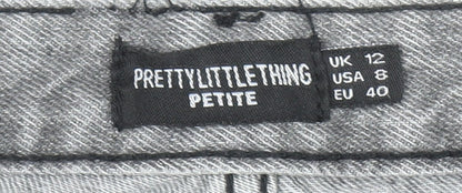 PrettyLittleThing Women’s Grey Distressed Mom Jeans UK 12 Petite