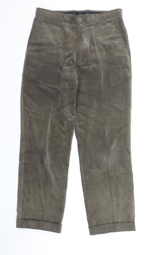 Zegna Men’s Brown Corduroy Trousers Size S 32W 30L Straight Fit