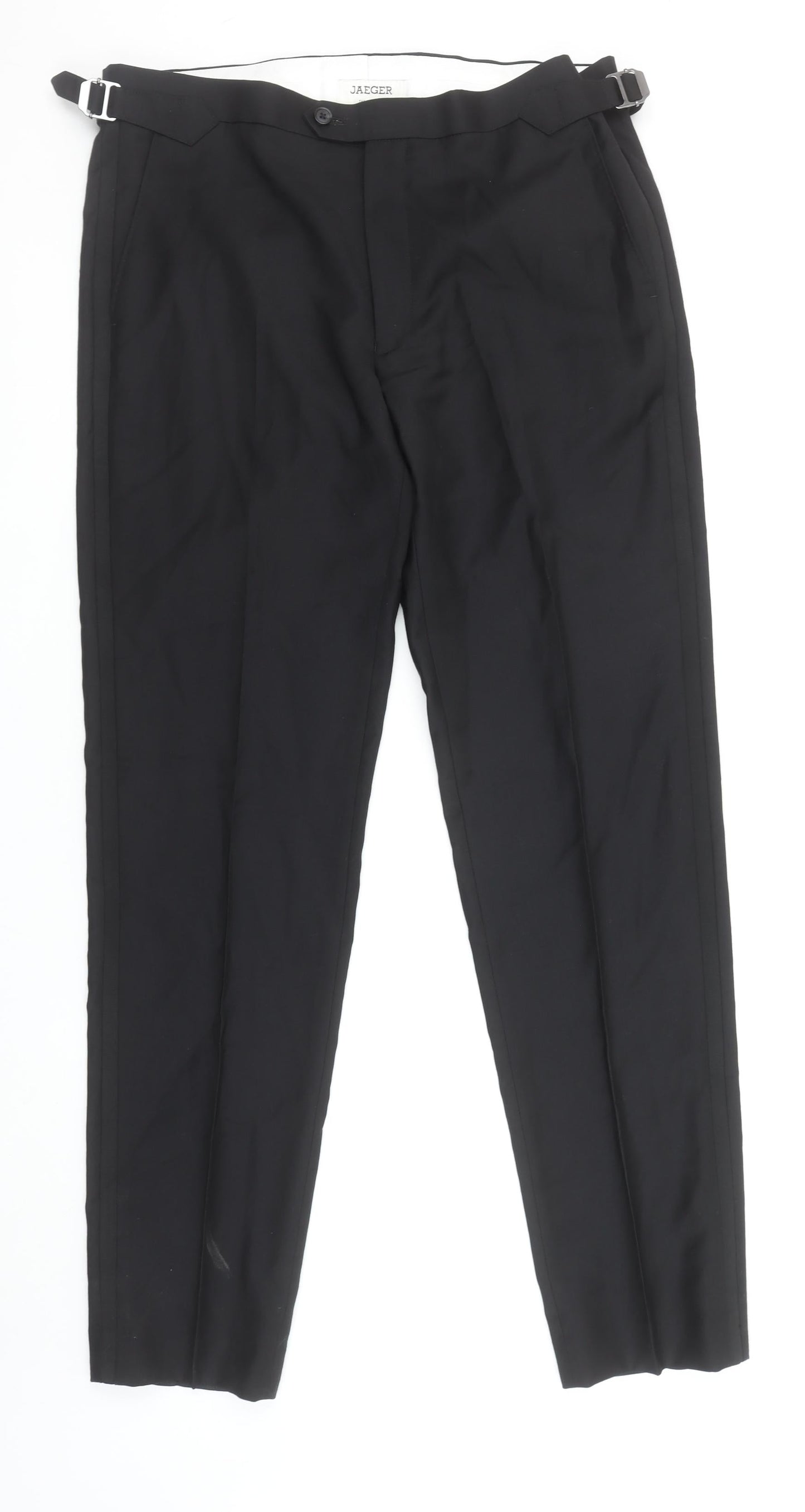 Jaeger Mens Black Wool Dress Pants 36in Tailored Fit Formal Trousers