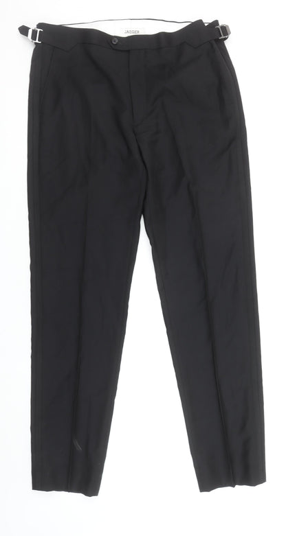 Jaeger Mens Black Wool Dress Pants 36in Tailored Fit Formal Trousers