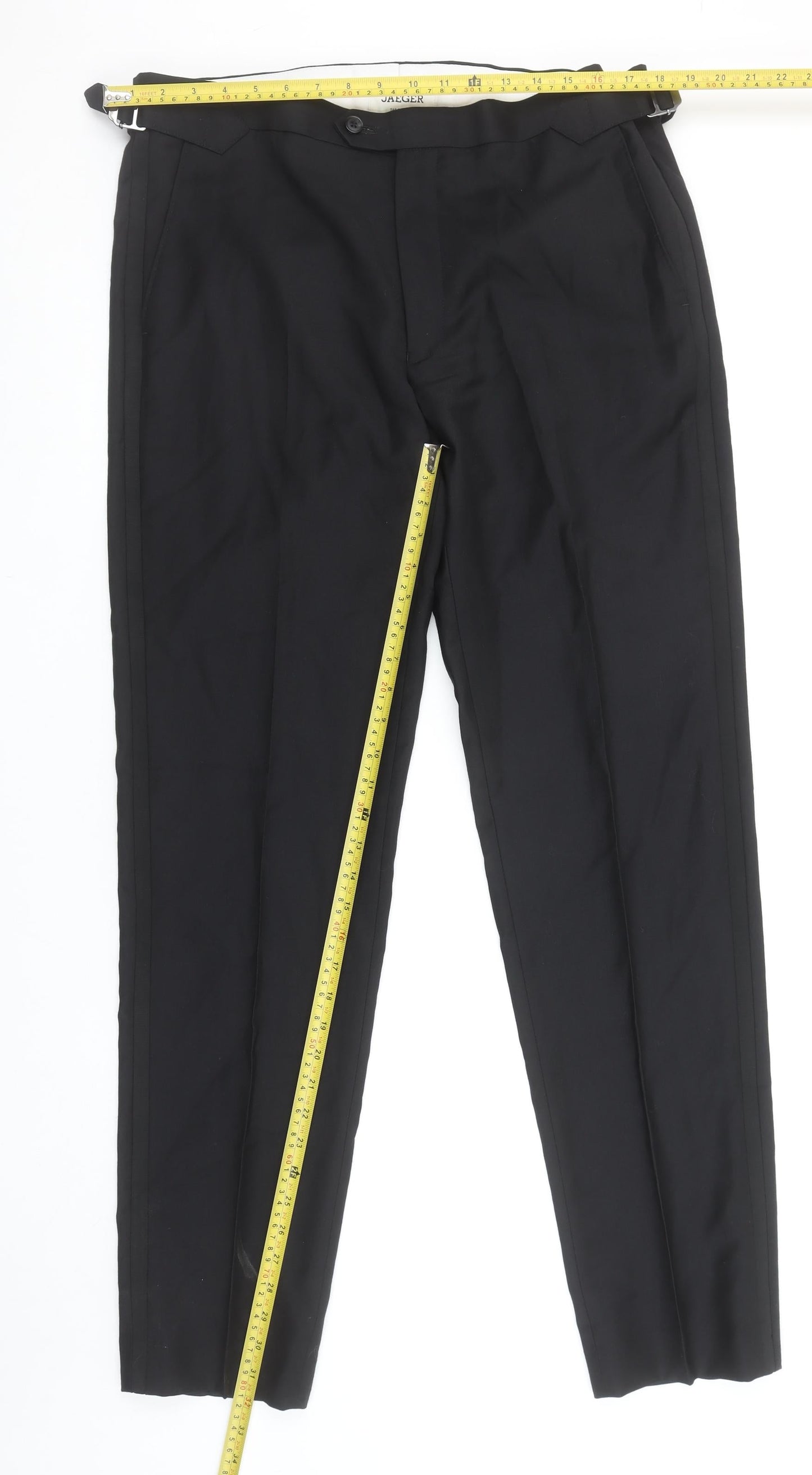Jaeger Mens Black Wool Dress Pants 36in Tailored Fit Formal Trousers