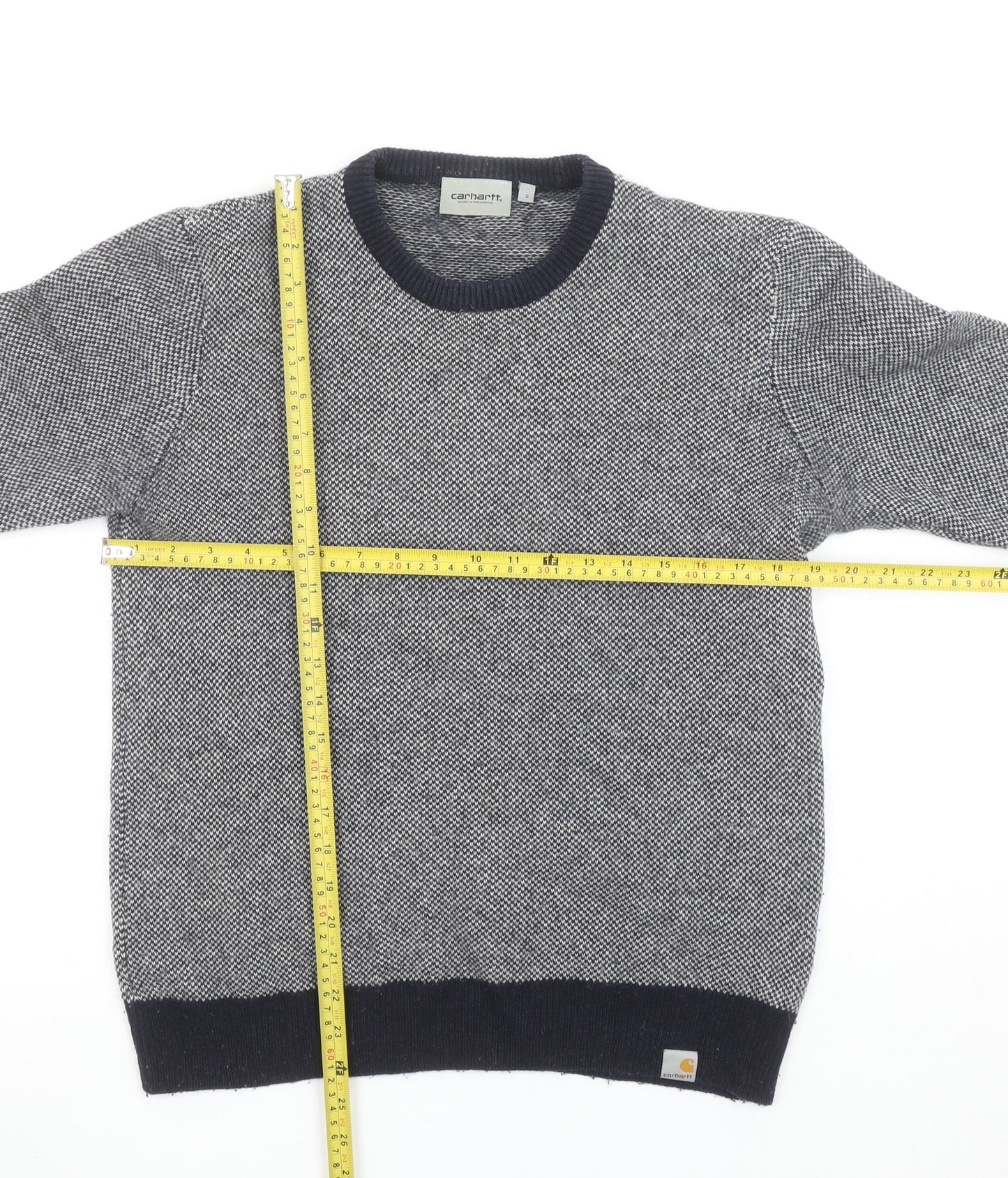 Carhartt Men's Grey Lambswool Crew Neck Pullover Jumper Size S