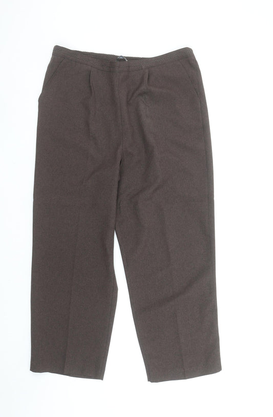 Bonmarché Womens Brown Size 14 Straight Leg Elastic Waist Trousers