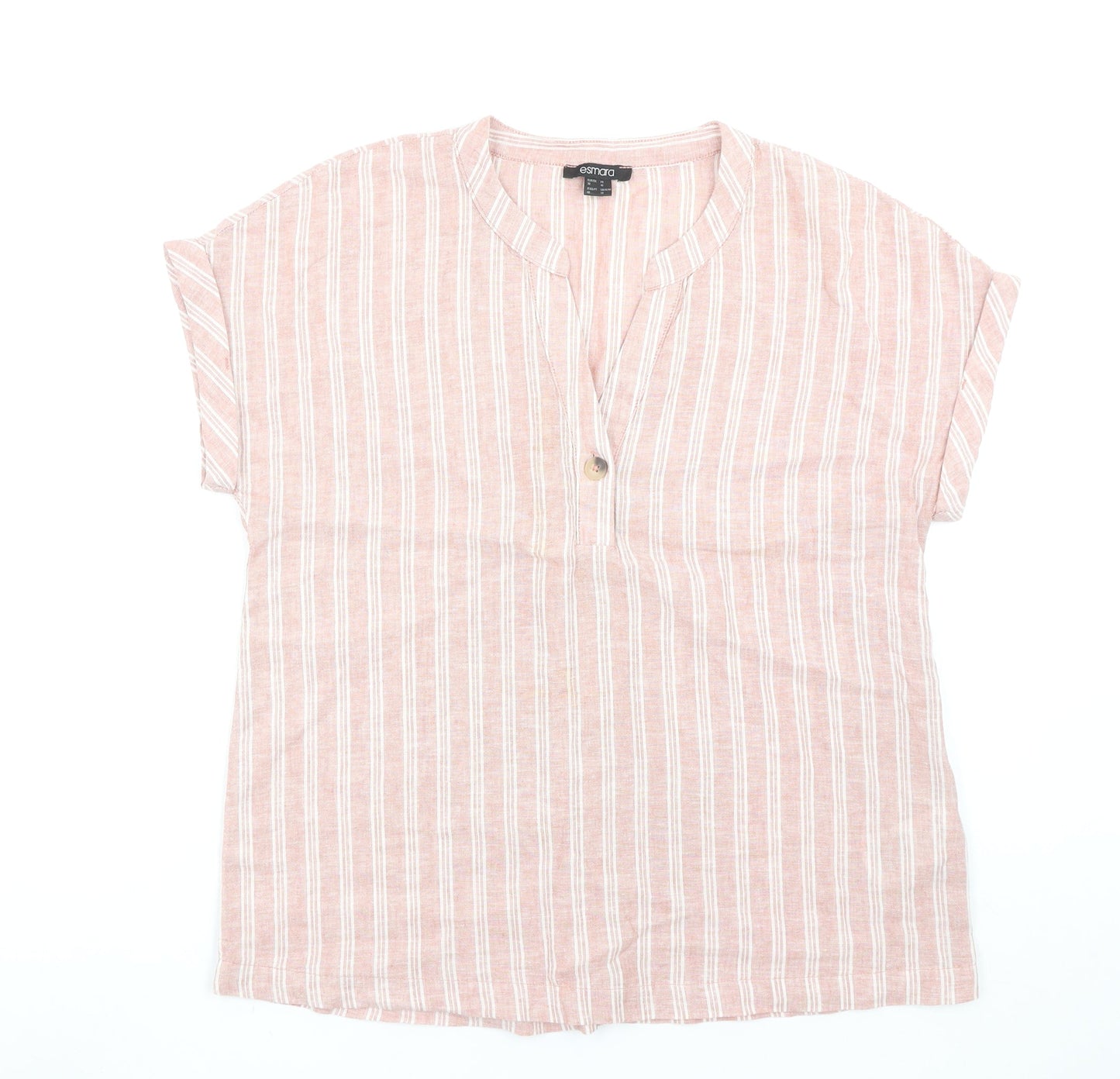 Esmara Women's Pink Striped Linen Blend V-Neck Tunic Blouse Size 10
