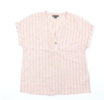 Esmara Women's Pink Striped Linen Blend V-Neck Tunic Blouse Size 10