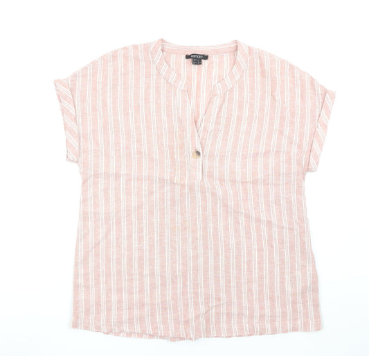 Esmara Women's Pink Striped Linen Blend V-Neck Tunic Blouse Size 10