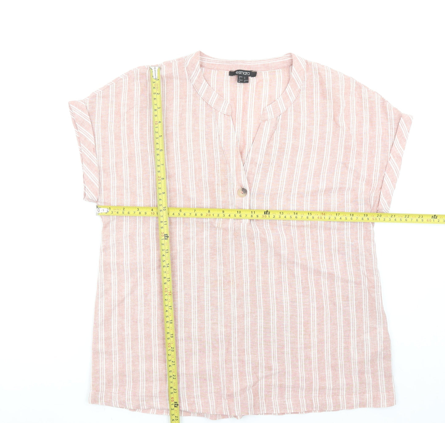 Esmara Women's Pink Striped Linen Blend V-Neck Tunic Blouse Size 10