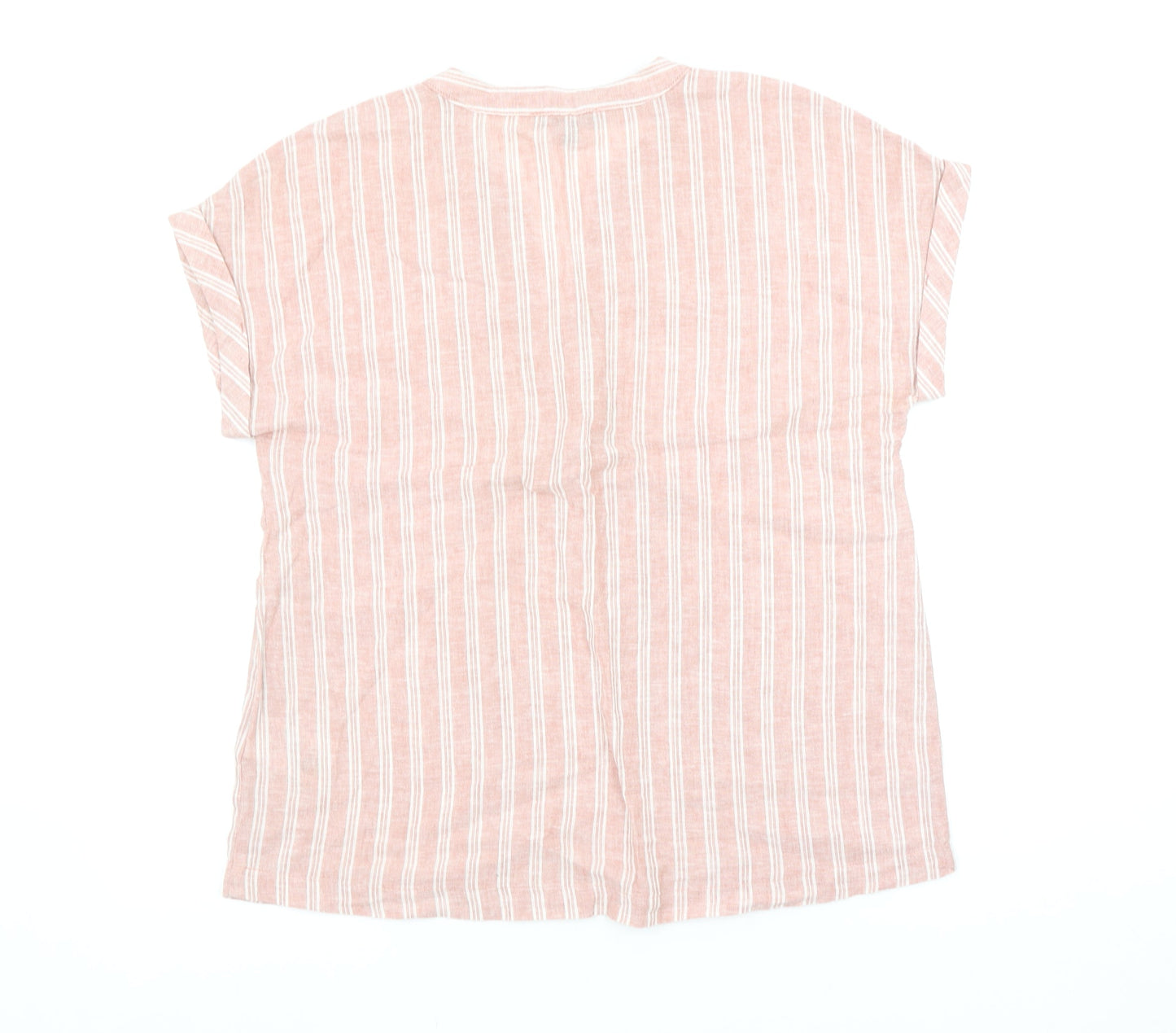 Esmara Women's Pink Striped Linen Blend V-Neck Tunic Blouse Size 10