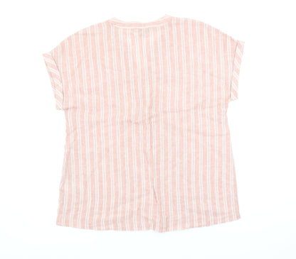 Esmara Women's Pink Striped Linen Blend V-Neck Tunic Blouse Size 10