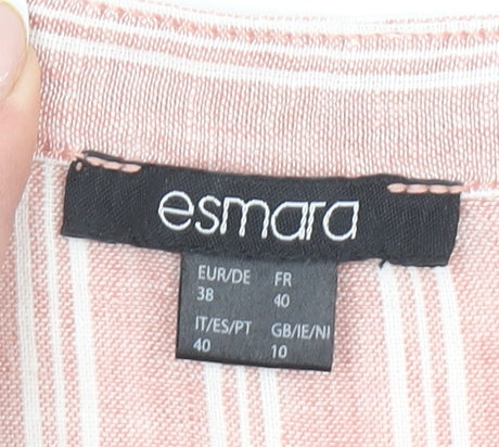 Esmara Women's Pink Striped Linen Blend V-Neck Tunic Blouse Size 10