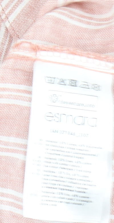 Esmara Women's Pink Striped Linen Blend V-Neck Tunic Blouse Size 10