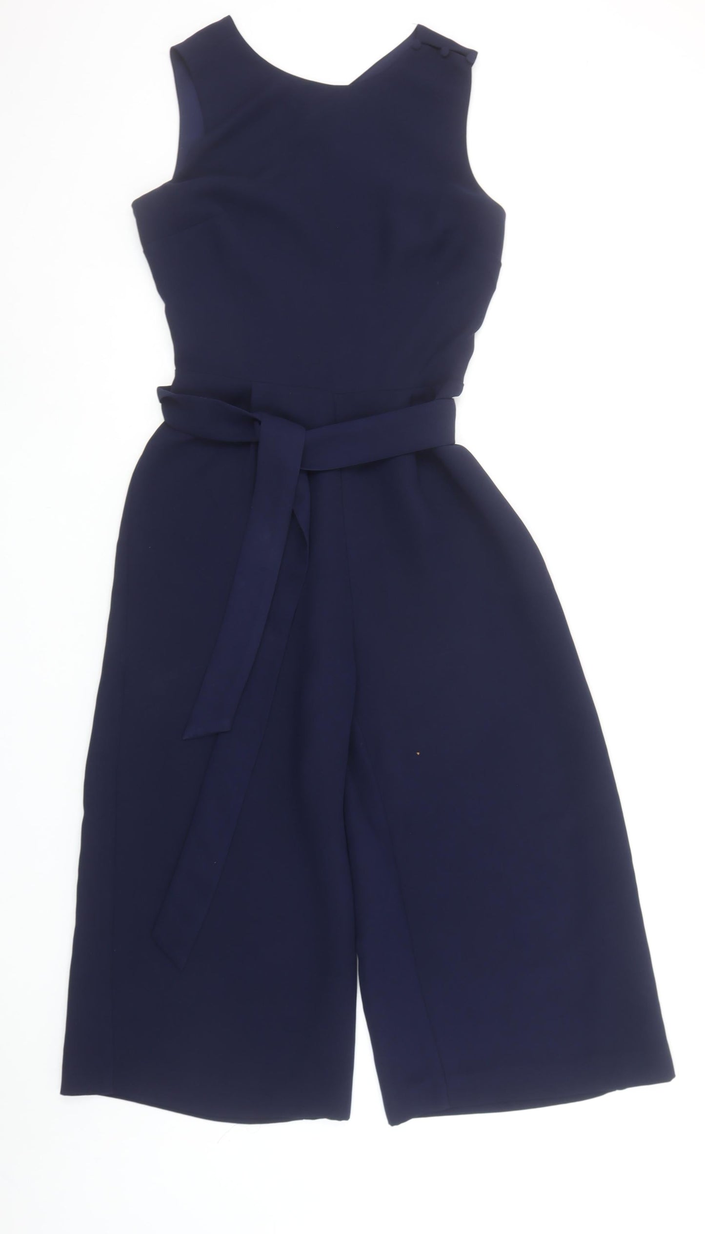 Warehouse Women's Navy Blue Belted Sleeveless Crepe Jumpsuit Size 8