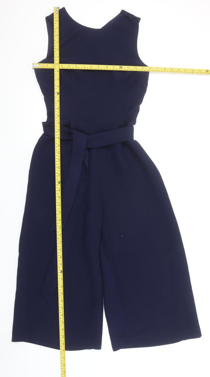 Warehouse Women's Navy Blue Belted Sleeveless Crepe Jumpsuit Size 8
