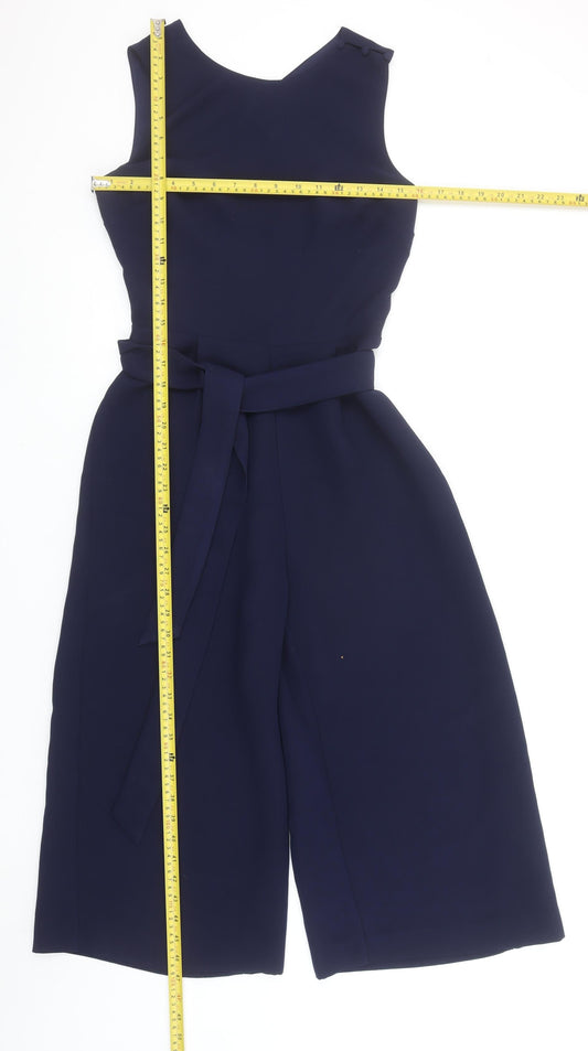 Warehouse Women's Navy Blue Belted Sleeveless Crepe Jumpsuit Size 8