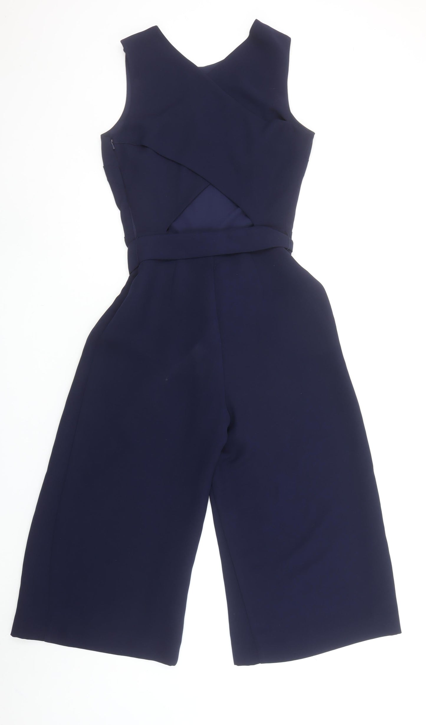 Warehouse Women's Navy Blue Belted Sleeveless Crepe Jumpsuit Size 8