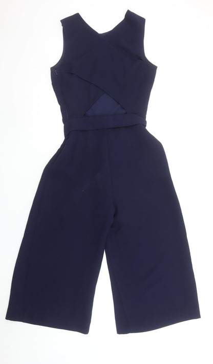Warehouse Women's Navy Blue Belted Sleeveless Crepe Jumpsuit Size 8