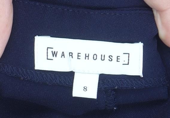 Warehouse Women's Navy Blue Belted Sleeveless Crepe Jumpsuit Size 8