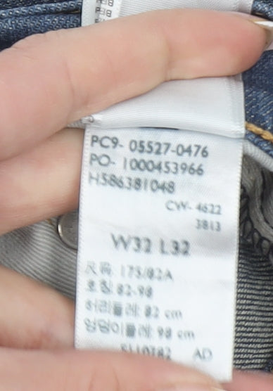 Levi's Premium Men's Blue 32x32 Straight Fit Distressed Jeans