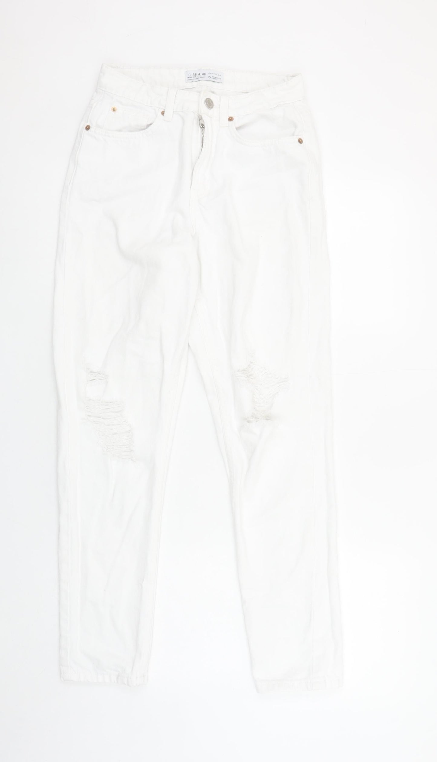 Primark Women’s White Mom Jeans Size 8 Distressed Denim High Rise