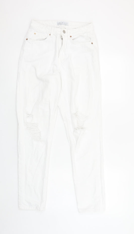 Primark Women’s White Mom Jeans Size 8 Distressed Denim High Rise