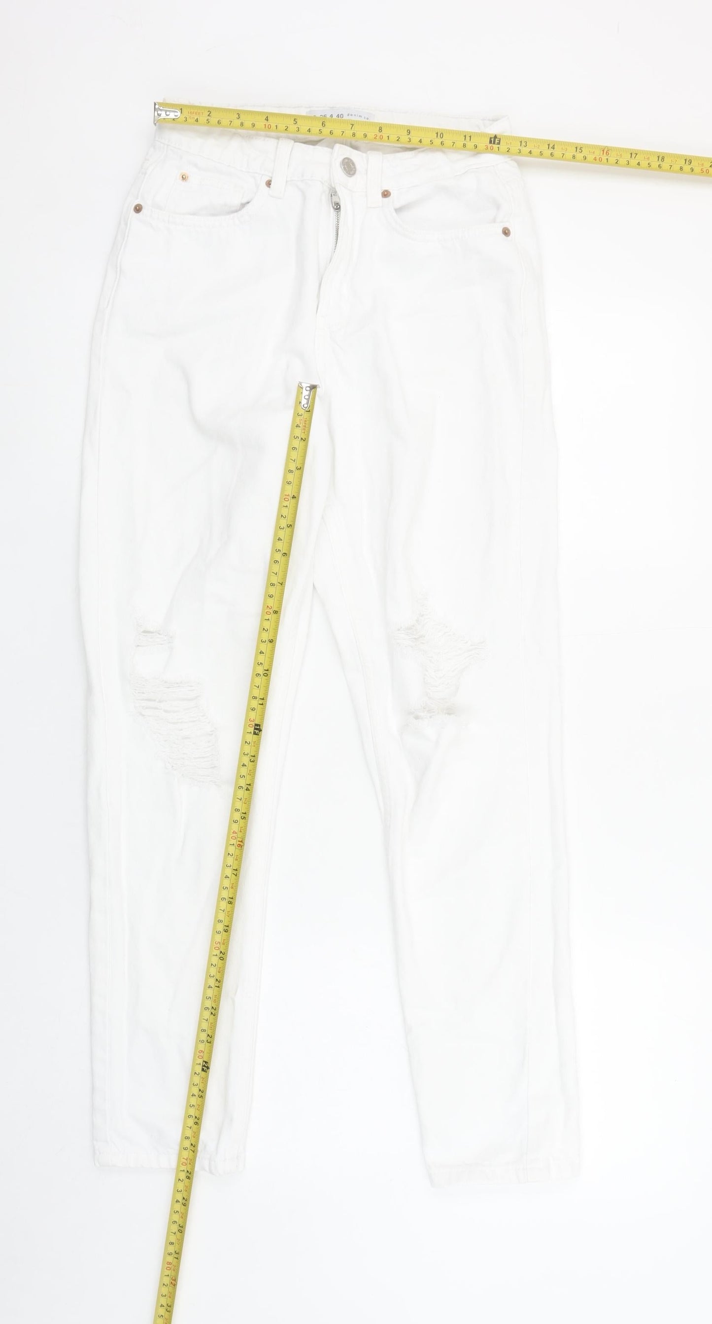 Primark Women’s White Mom Jeans Size 8 Distressed Denim High Rise