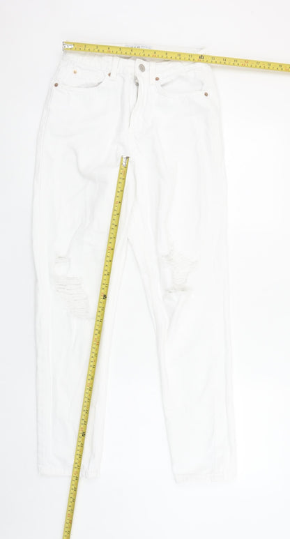 Primark Women’s White Mom Jeans Size 8 Distressed Denim High Rise