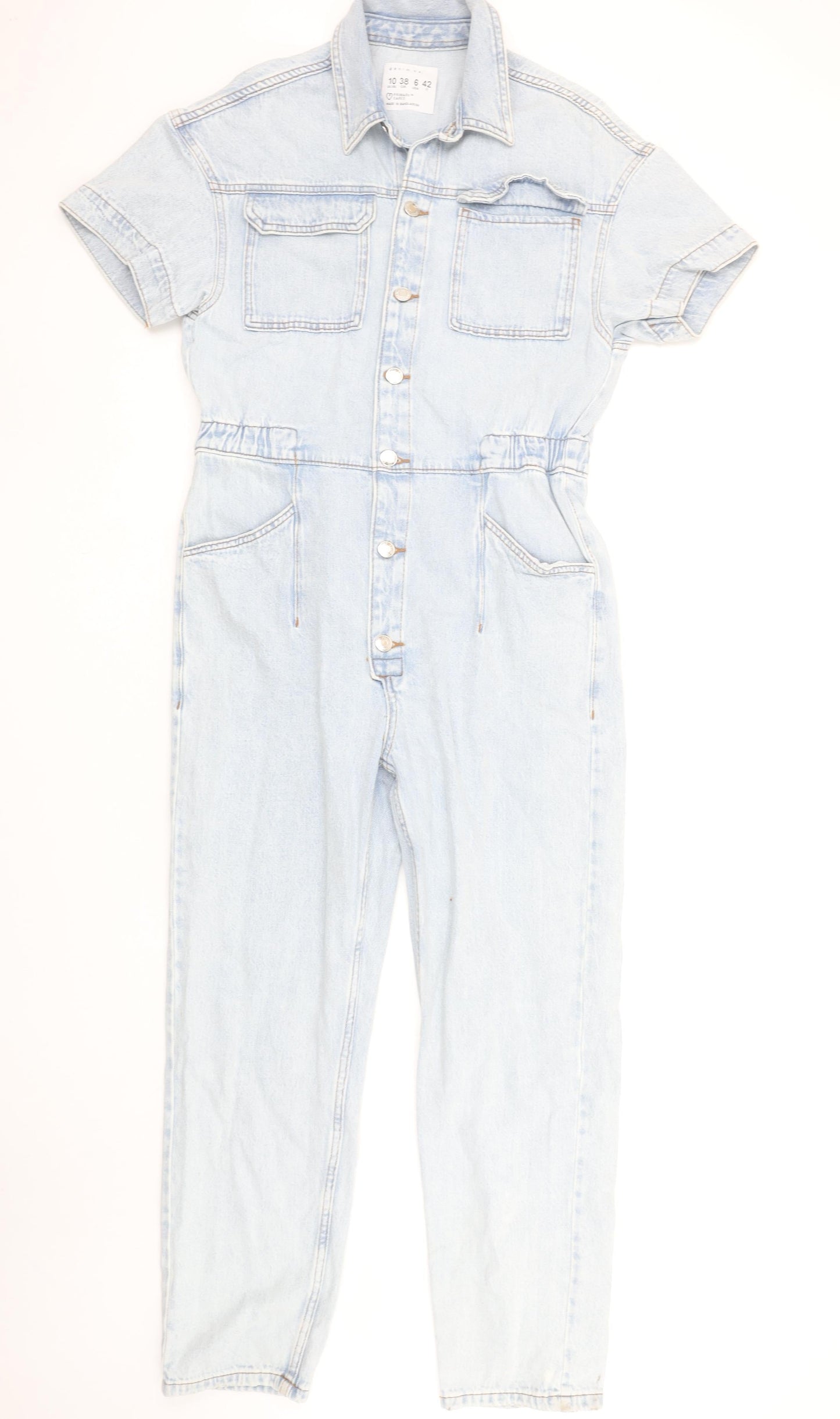 Primark Denim Co Light Blue Short Sleeve Button Front Denim Jumpsuit Women's Size 10