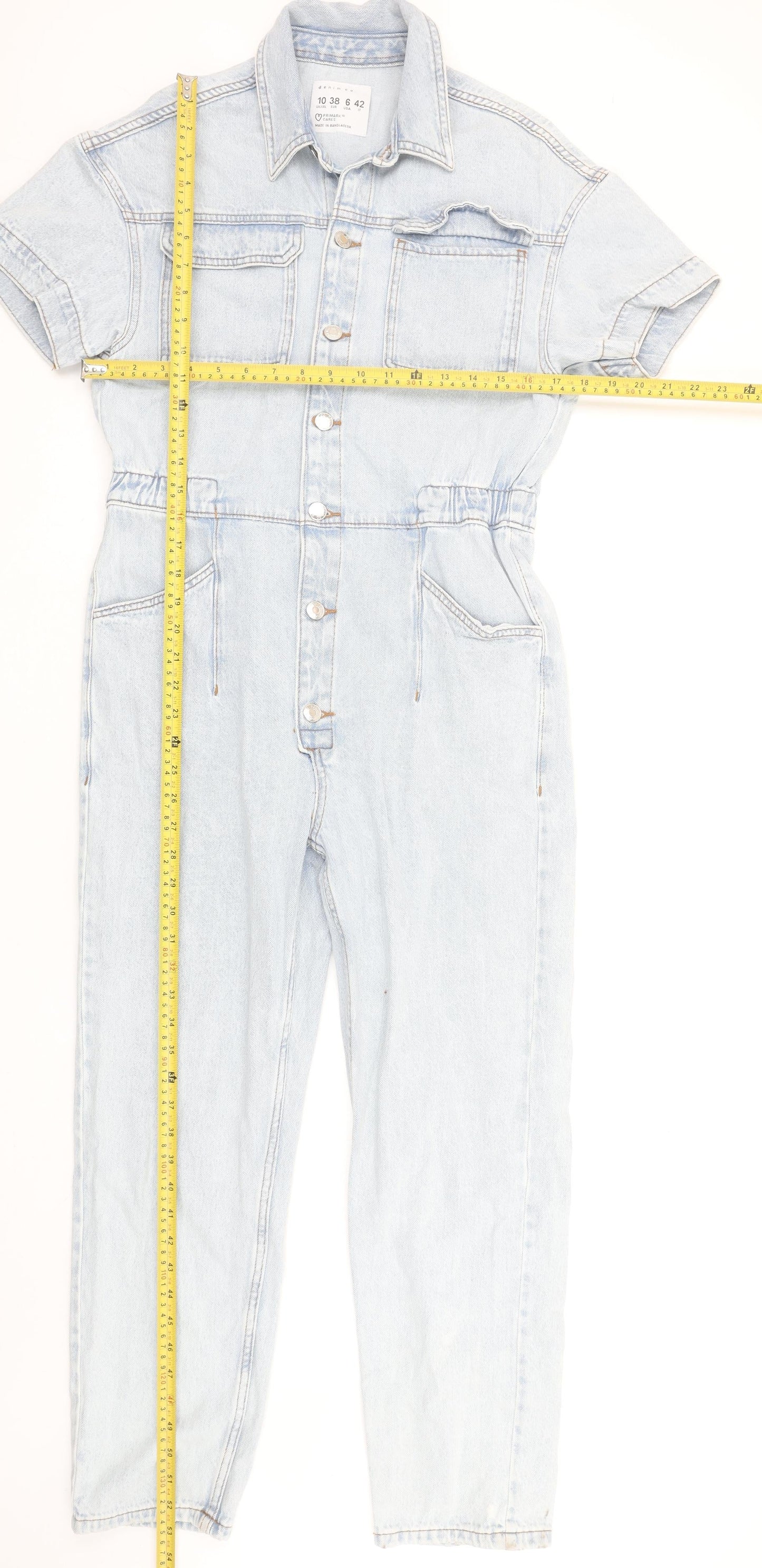 Primark Denim Co Light Blue Short Sleeve Button Front Denim Jumpsuit Women's Size 10