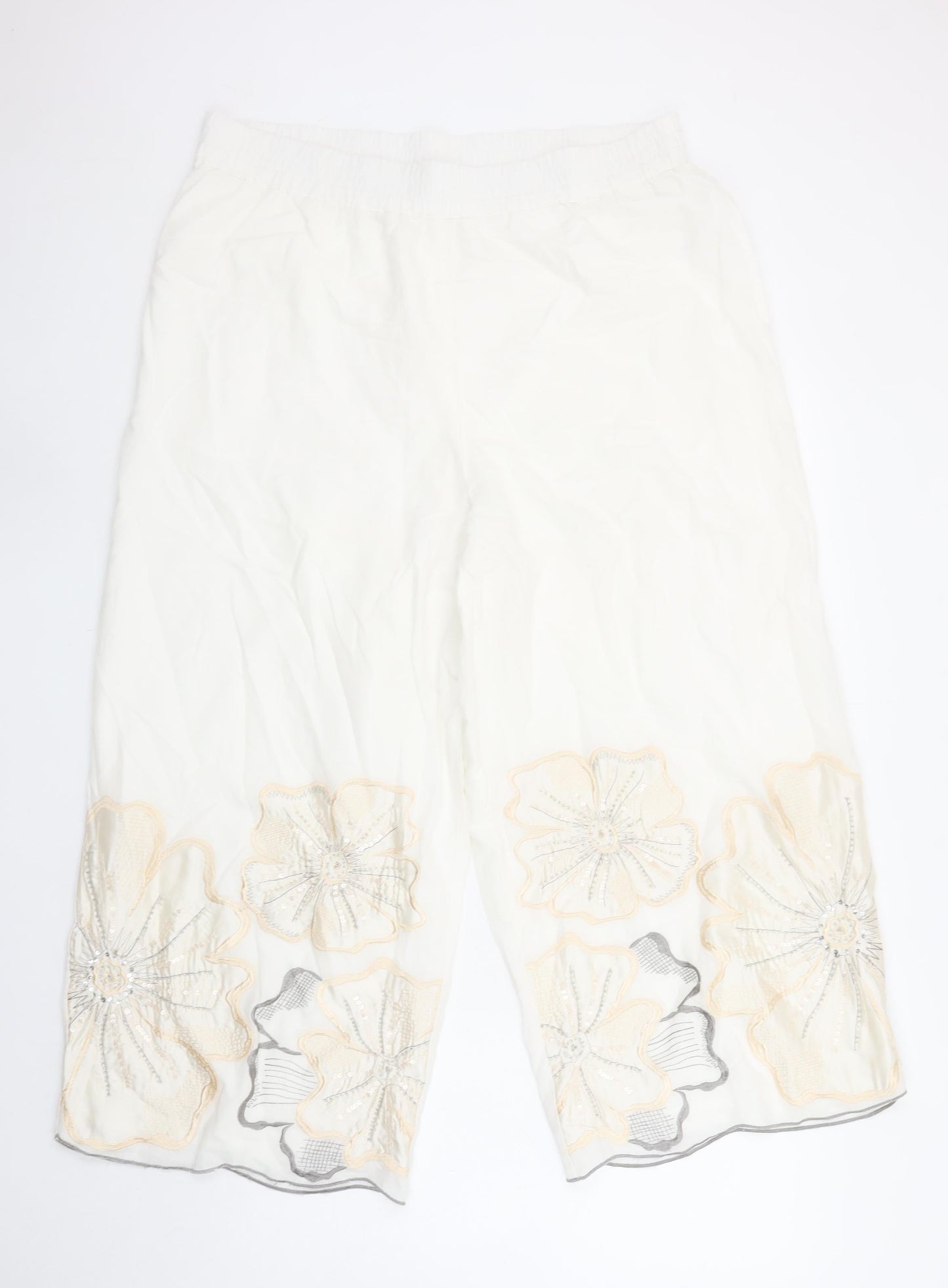 Womens UK Size 16 Gallery Regular Fit Cropped Ivory Trousers
